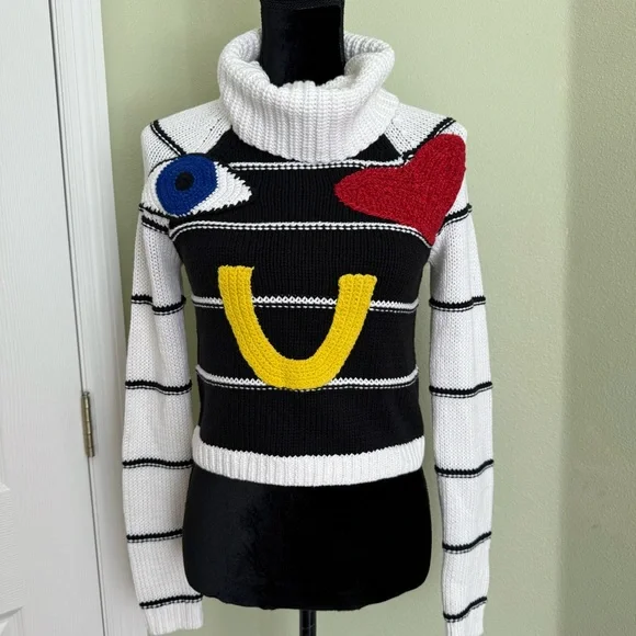 NEW Alice and Olivia Zita Eye Heart You Embellished Knit Cotton Sweater - Picture 3 of 10